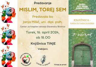 Predavanje: MISLIM, TOREJ SEM (knjižnica Tinje)